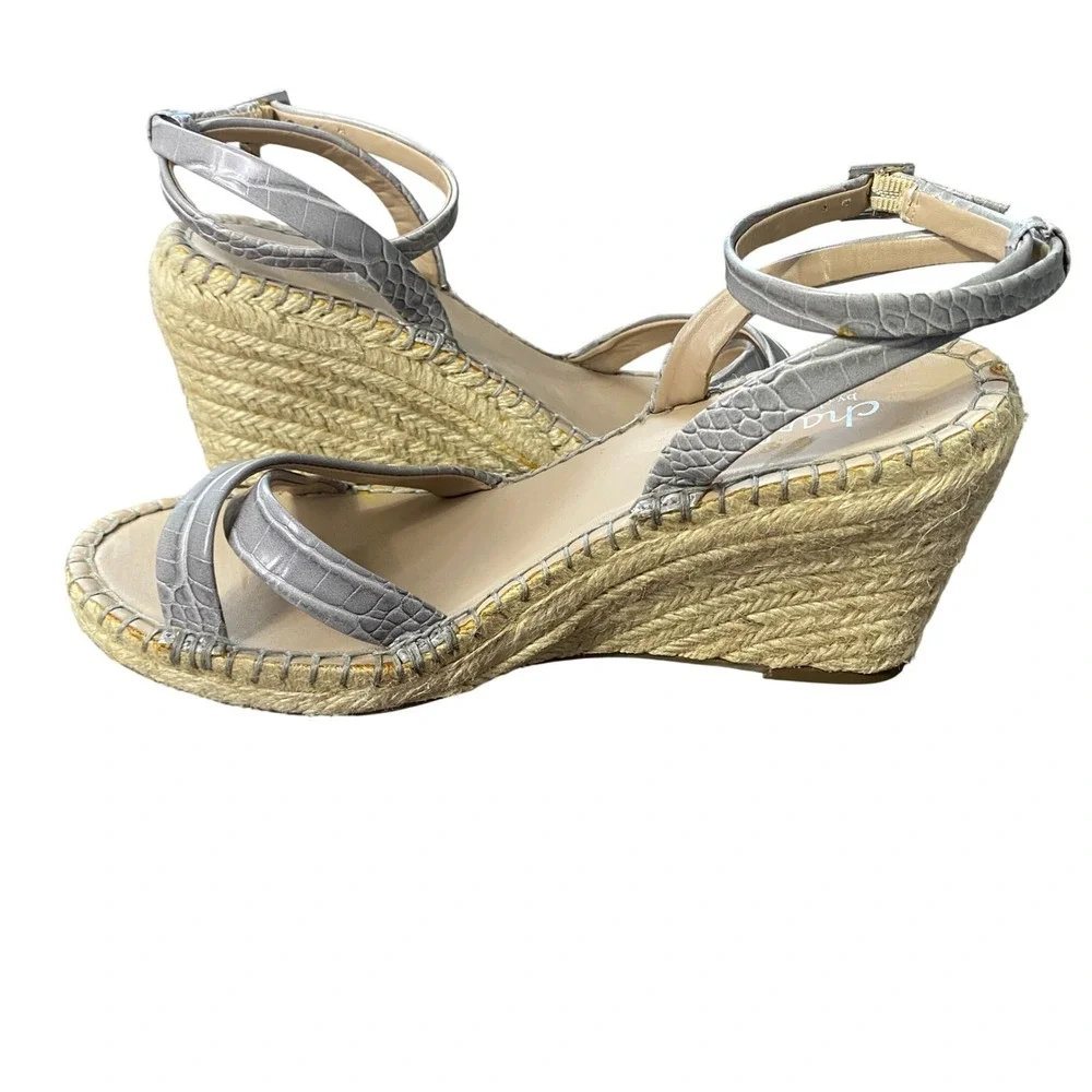 Charles by Charles David Silver Croc Embossed Espadrille‎ Wedge Sandals  9